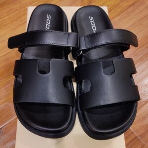 Soda Bianca Black PU Sandals Slides